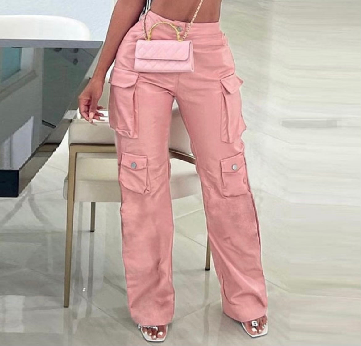 PINK LEATHER CARGO PANTS(PRE-ORDER)