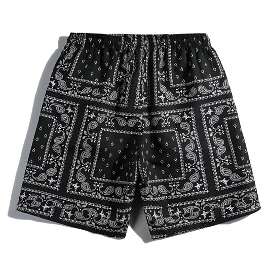 MENS BLACK PAISLEY SHORTS