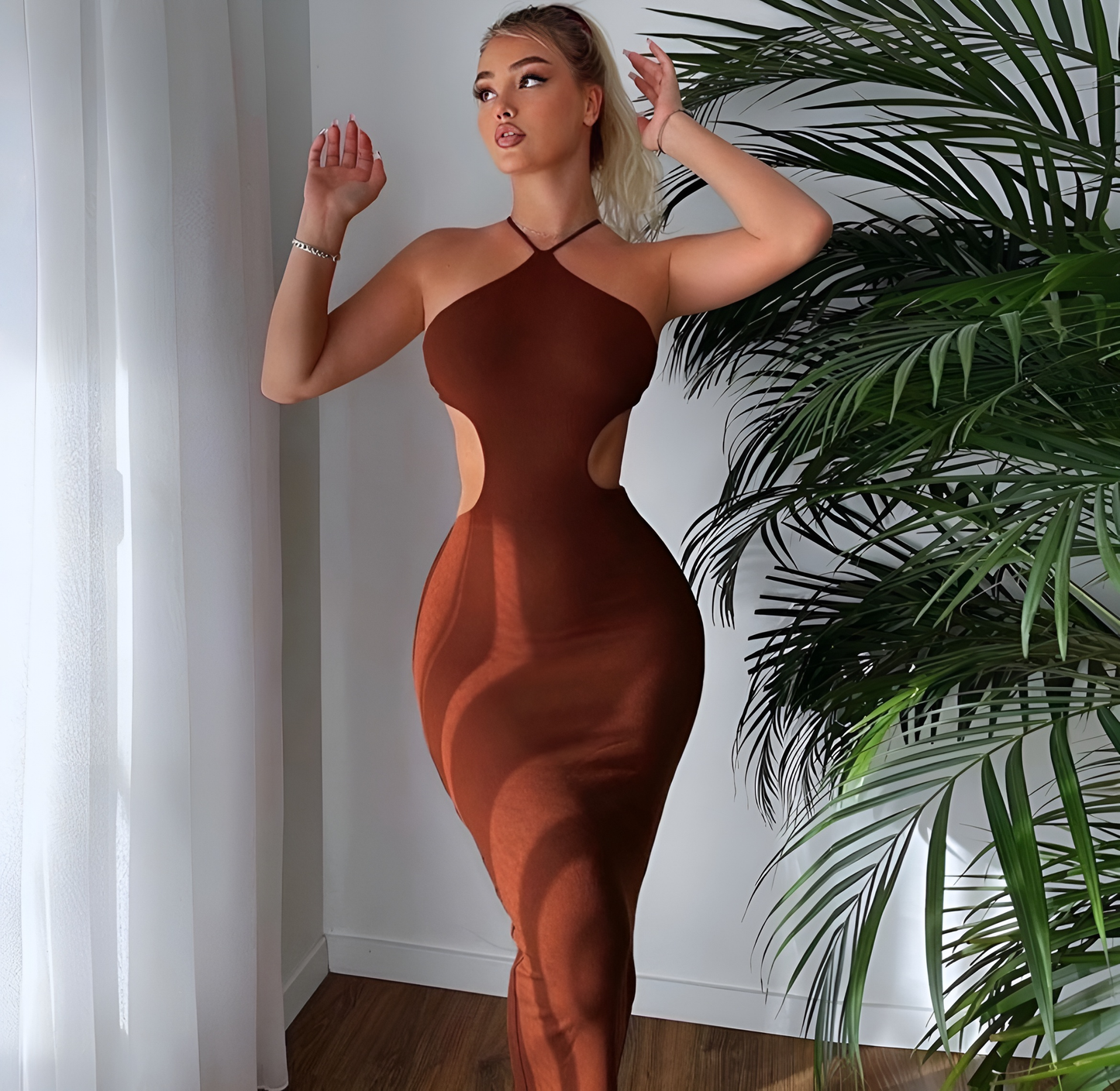 SALINA DRESS-BROWN